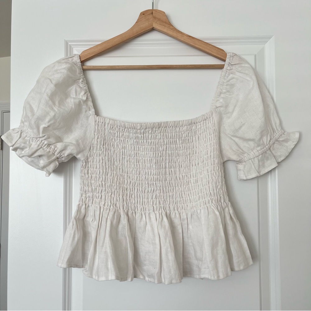 Juniper Blu White Puff Sleeve Crop Top